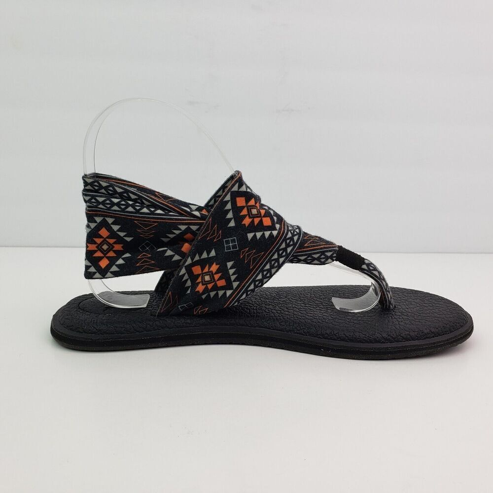 Sanuk Yoga Sling Womens Size 8 Black Orange Aztec Comfort Casual Flat Sandals - Picture 4 of 12